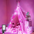 Minetom Christmas Lights Outdoor Cluster Lights - 200 LED 10 Ft Christmas Firecrackers String Light, 12 Modes Timer Waterproof Connetable Plug in Twinkle Fairy Light for Xmas Tree Party, Pink＆White