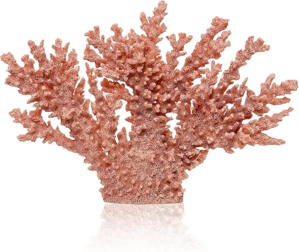 Coral Coastal Decor, Artificial Resin Coral Reef Statue, Coastal Room Decor Beach Decorations for Home Bathroom Bedroom,Ocean Themed Decor for Office,Aquarium,13.5''Lx10''H, 1008P, Pink;