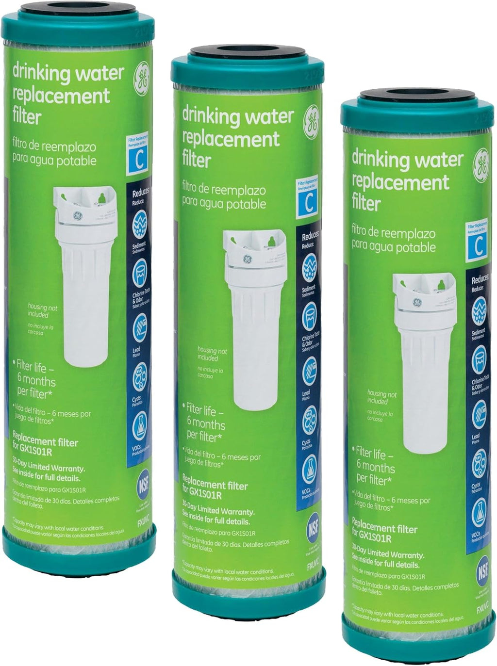 GE Premium Single Stage Drinking Water System Replacement Filter, Fits GX1S01R Under Sink Filtration System, Replace Every 6 Months, FXUVC | (Pack of 3)