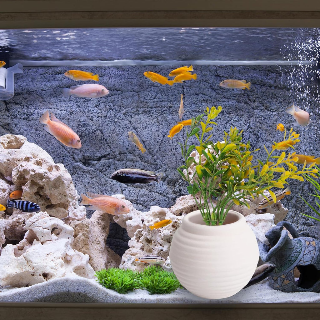 Ceramic Aquarium Decorations Hideaway Rock Cave for Fish Shrimp Turtle Crab to Breed, Rest and Play, Small Fish Bowl Hiding Cave, White