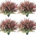 RECUTMS 12 Bundles Fake Bushes Artificial Plants Outdoor Faux Plant Eucalyptus Stems Fake Porch Plants for Farmhouse Bathroom Office Vase Centerpiece Indoor Outdoor Decor(Dusty Red)
