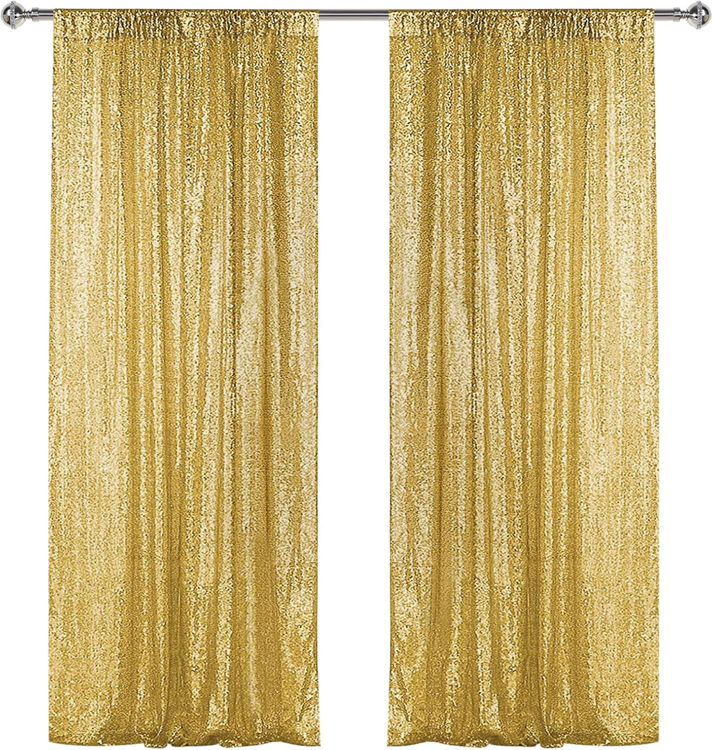 Sugargirl Gold Sequin Backdrop Curtain 2 Panels 2FTx8FT Glitter Gold Background Drapes Sparkle Photography Backdrop for Party Wedding Birthday Wall Decoration