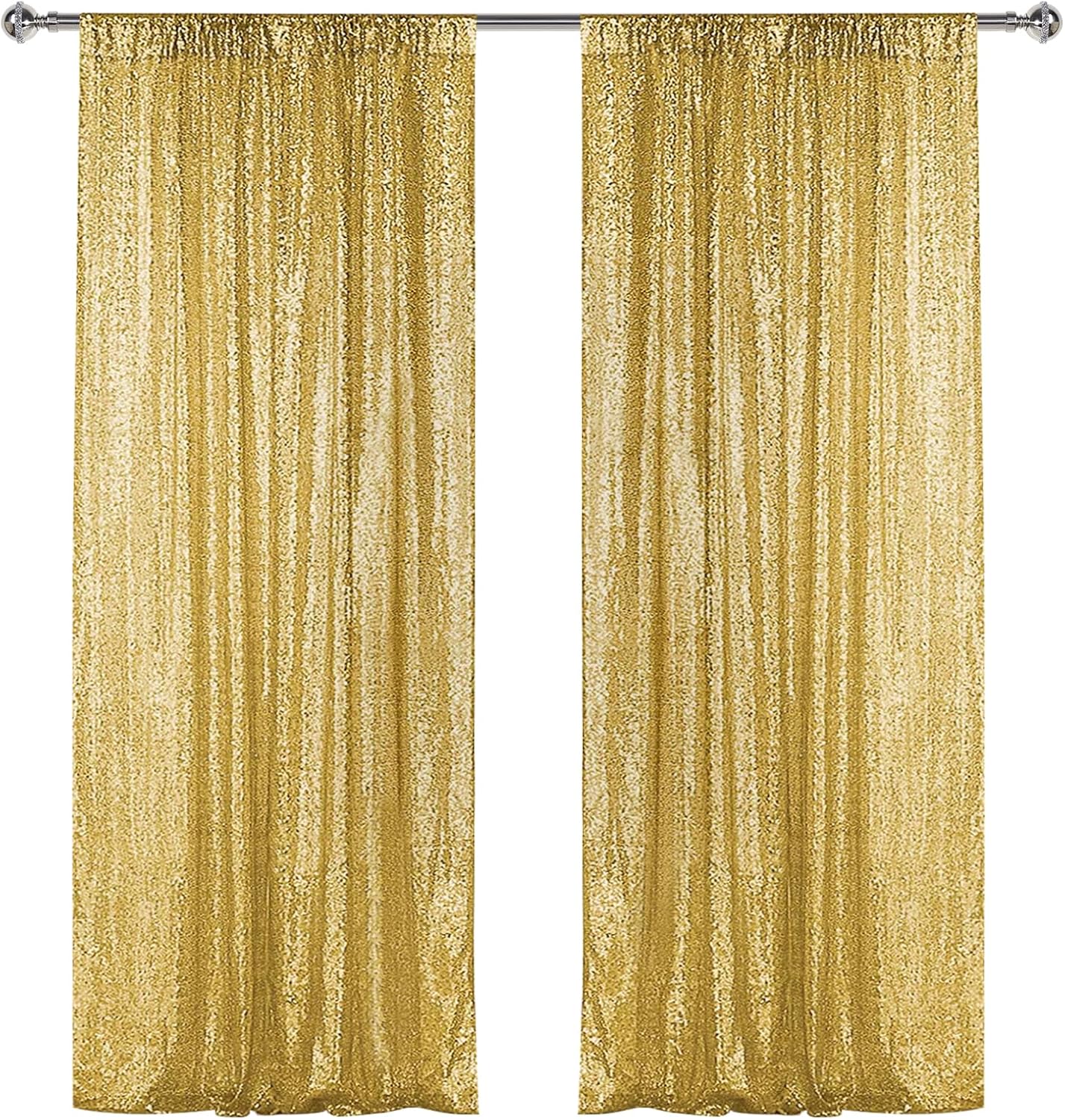 Sugargirl Gold Sequin Backdrop Curtain 2 Panels 2FTx8FT Glitter Gold Background Drapes Sparkle Photography Backdrop for Party Wedding Birthday Wall Decoration