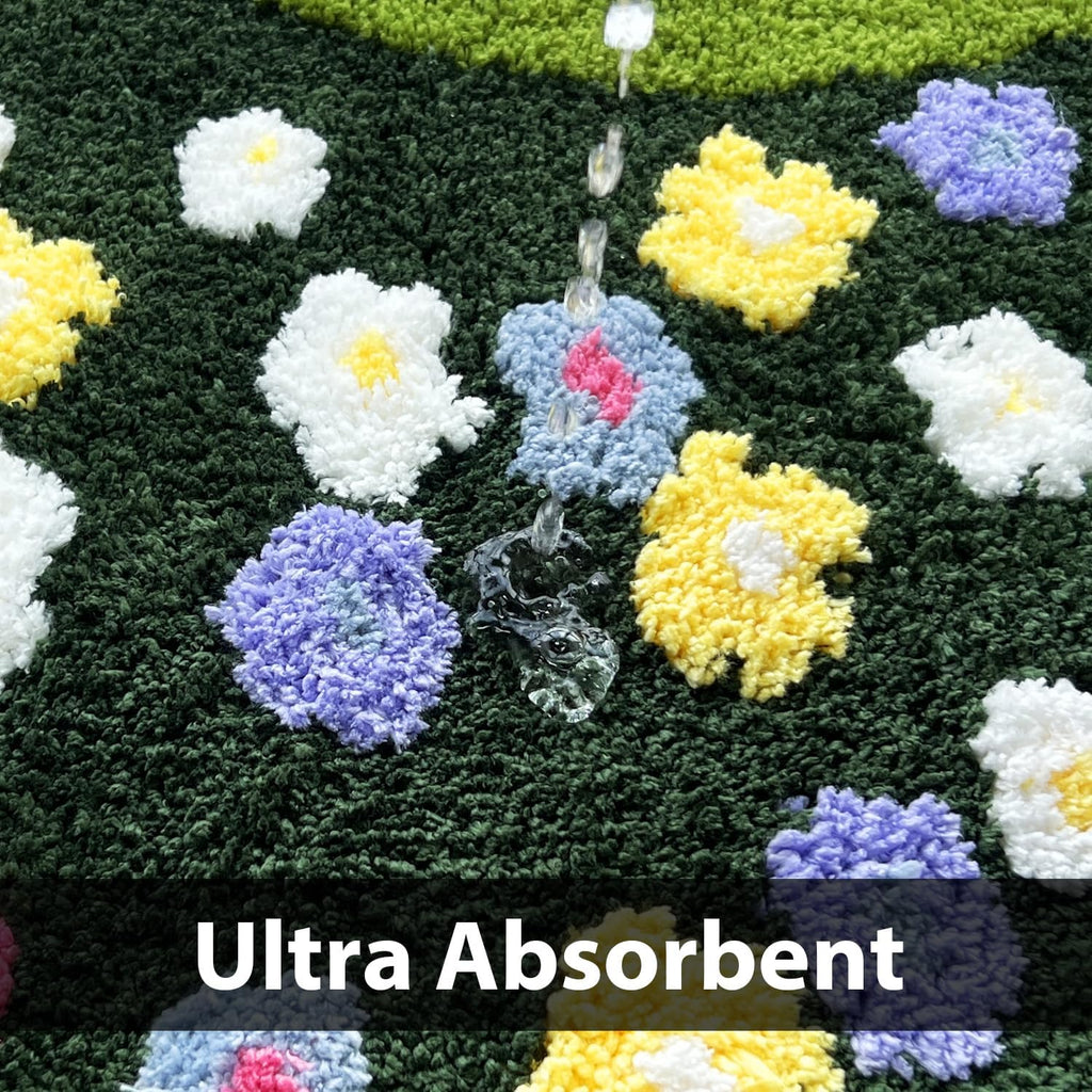 Aesthetic 3D Moss Rug, Super Absorbent Non-Slip Microfiber Grass Mat for Playroom, Irregular Shaped Green Carpet for Forest Bath Mat, Circle Cute Tufted Area Rug Trendy Rugs for Bedroom 48 x 24 in