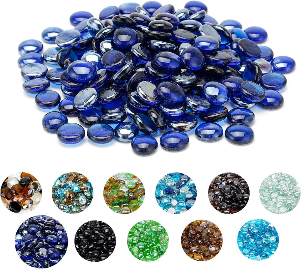 Skyflame 10-Pound Fire Glass Beads for Fire Pit Fireplace, 1/2-Inch Size Royal Cobalt Blue Luster Decorative Blended Fireglass Drops for Landscaping