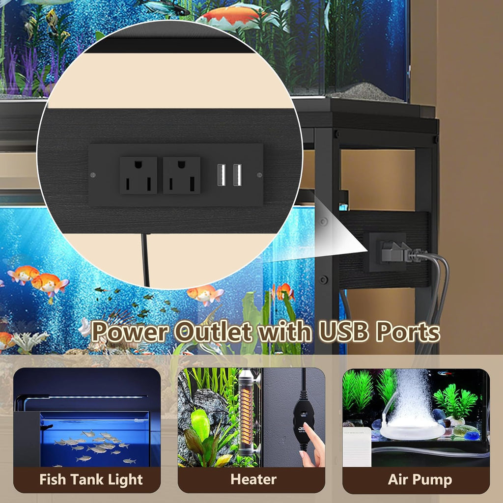 Heybly 20-29 Gallon Fish Tank Stand, Aquarium Stand with Drawer, Power Outlet, Heavy Duty Metal Frame, for Fish Tank, Turtle & Reptile Terrarium, 31.5" x 15.7" Top, 330lbs, Rustic Gray HAS001SG