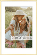 RICHFOCUS Aluminum Picture Frame - 20x30 Gold Metal Frame with Mat for 16x24 Photo, Floating Frame with Tempered Glass - Poster Frame Wall Hook Included for Gallery Wall