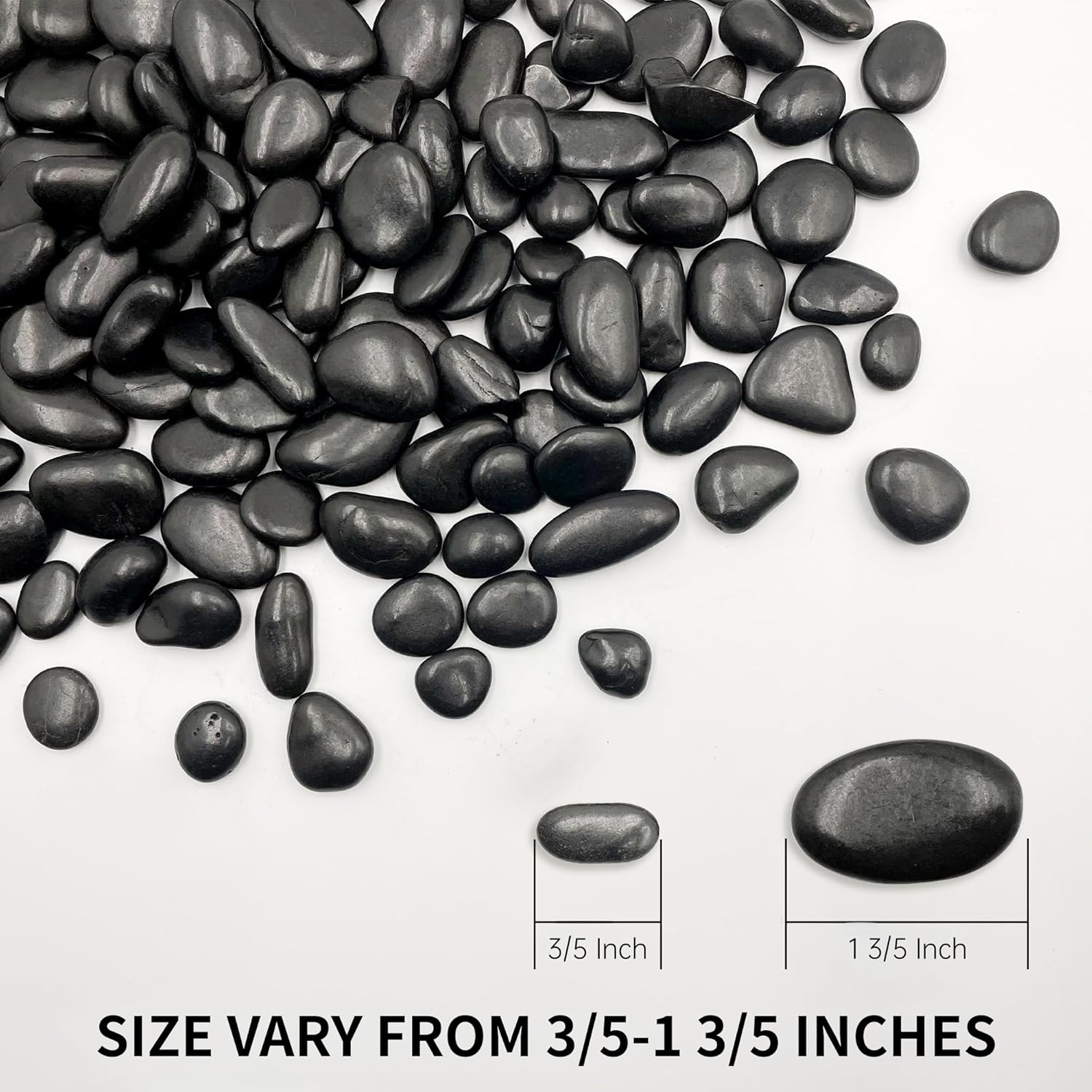 RITOLLO 12 lb Black Pebble Rocks 3/5-8/5 Inch Polished River Stones for Indoor Plants, Garden Landscaping, Vase Fillers & Aquarium Decor - Natural Decorative Rocks for Succulents, Bonsai, Terrariums