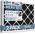 BNX TruFilter 18x24x1 MERV 12 Odor Defense (2-Pack) AC Furnace Air Filter with Activated Carbon - MADE IN USA - Pleated Air Conditioner HVAC AC Furnace Filters - Removes Odor, Mold, Bacteria, Smoke