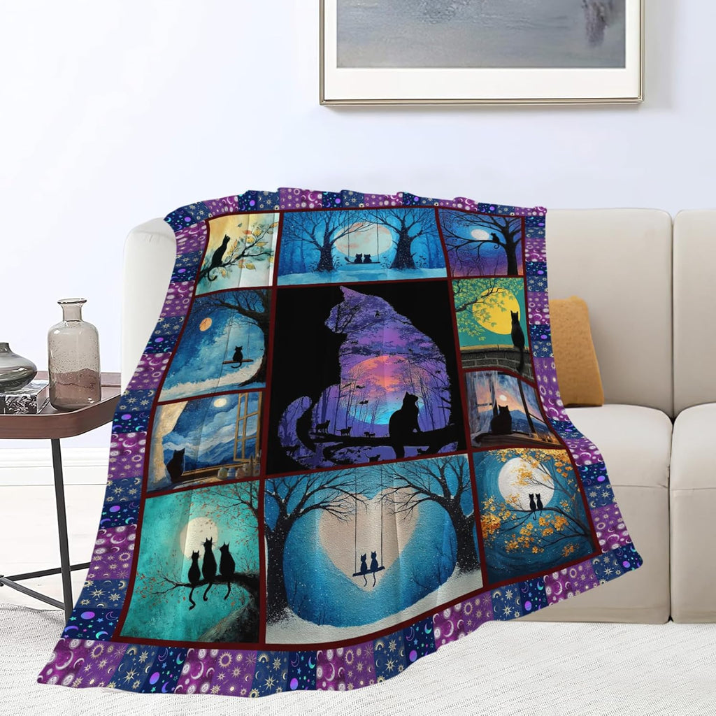 Black Cat Throw Blanket Black Cat Stuff Gifts for Kids Girls Boys Adults Women Men Soft Cozy Warm Plush Fluffy Fuzzy Fleece Blanket Decor 50''X60''