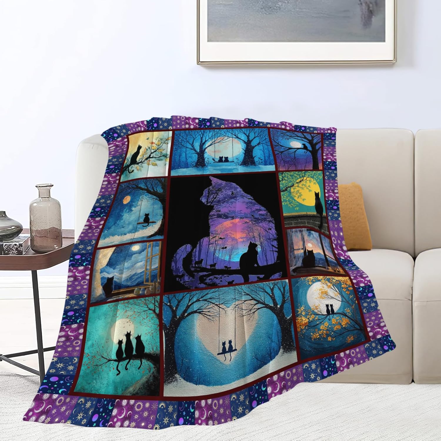 Black Cat Throw Blanket Black Cat Stuff Gifts for Kids Girls Boys Adults Women Men Soft Cozy Warm Plush Fluffy Fuzzy Fleece Blanket Decor 40''X50''