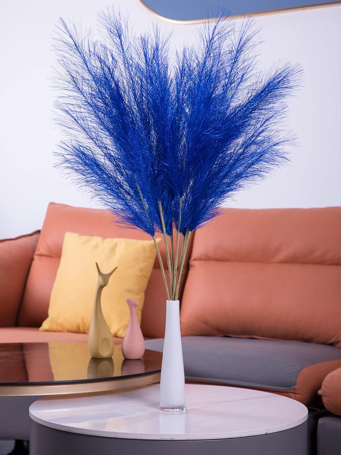 UiiziC Faux Pampas Grass 6 PCS 33.5"/85cm Dried Fluffy Bling-Bling Artificial Flowers Ascendant Grass for Vase Fillers Wedding Party Bouquets Home Hotel Centerpieces Decor (Bright Blue)