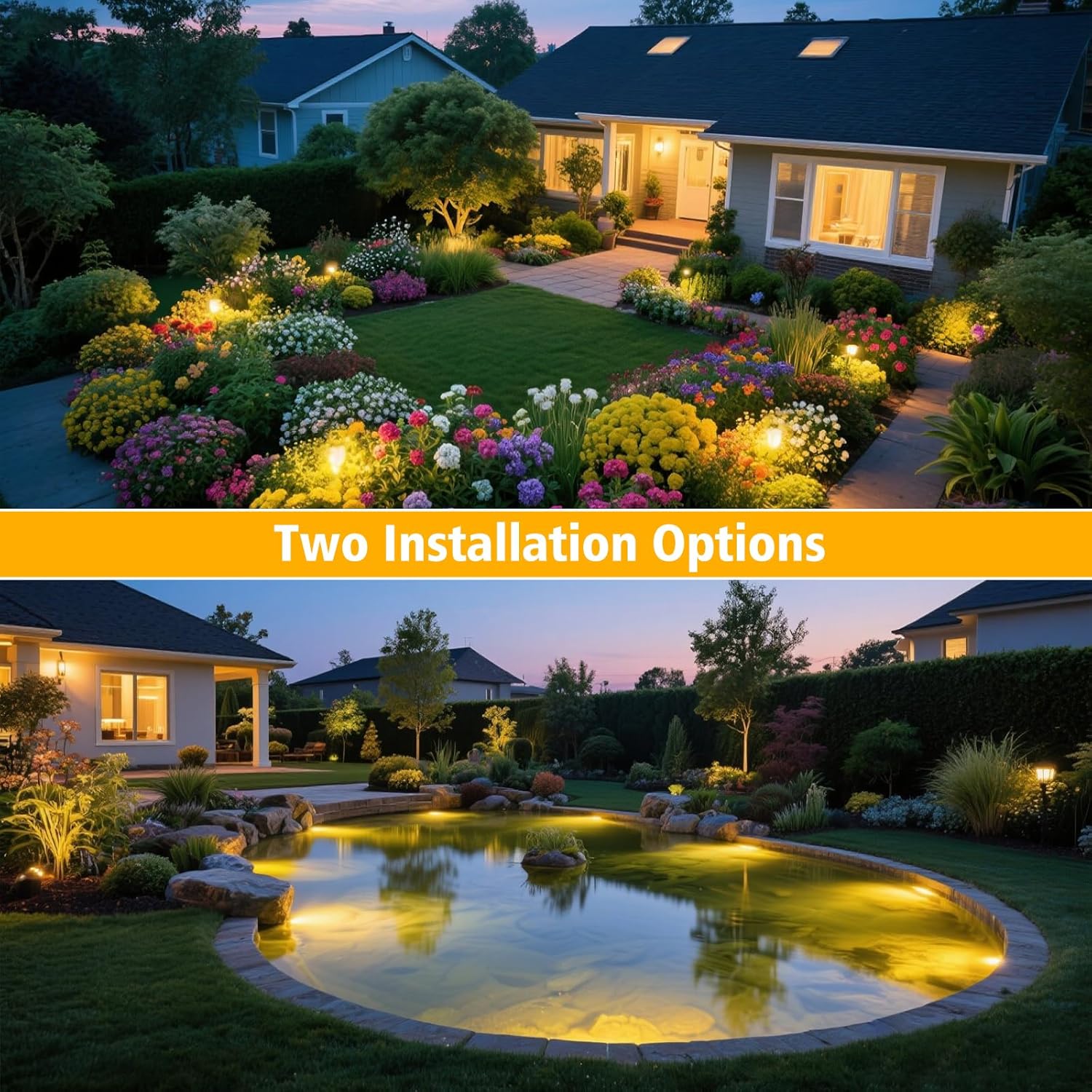 T-SUN Solar Pond Lights, 3-in-1 Warm White LED Submersible Light with 2 Light Modes, IP68 Waterproof Floating Underwater Lights for Outdoor Ponds, Garden Fountain, Decorative Aquascape