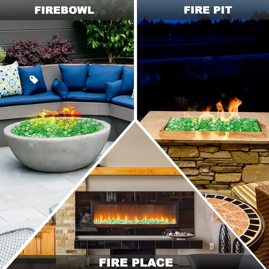 Skyflame 10-Pound Fire Glass Beads for Fire Pit Fireplace, 1/2-Inch Size Emerald Green Reflective Decorative Blended Fireglass Drops for Landscaping