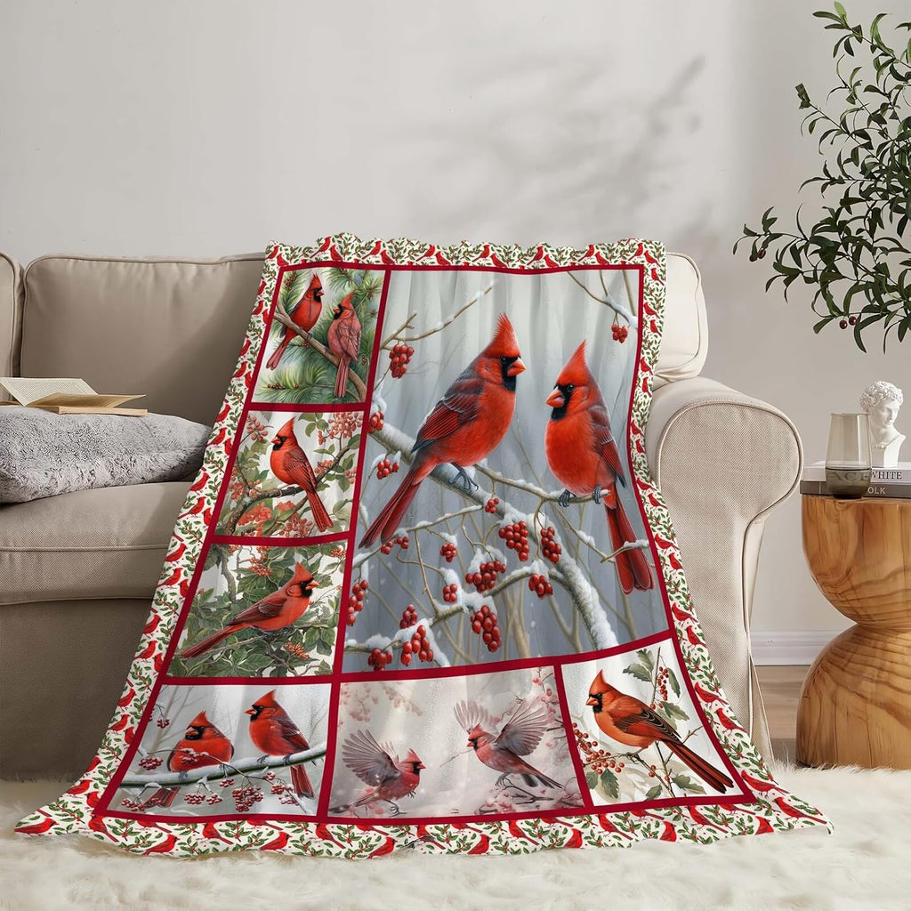 Cardinal Blanket Red Bird Throw Blanket Gifts for Women Men Boys Girls Kids Adults Super Soft Cozy Plush Fluffy Fuzzy Fleece Blanket Home Decor 60''X80''