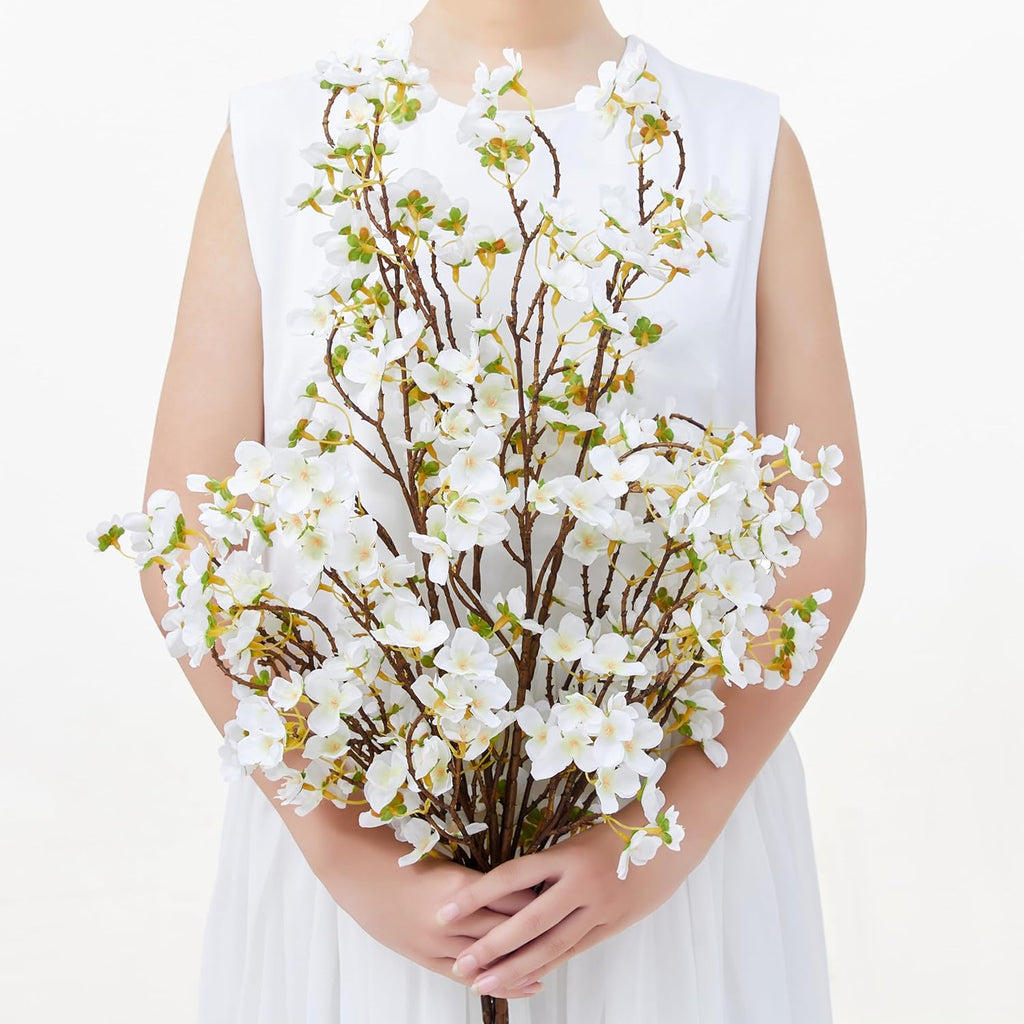 SITUMEIZI Artificial Cherry Blossom Branches Silk 40.58 Inch Faux Cherry Flowers Tall Stems for Home Wedding Bedroom Table Japanese Real Touch Vase Decoration(4Pcs,Ivory White)