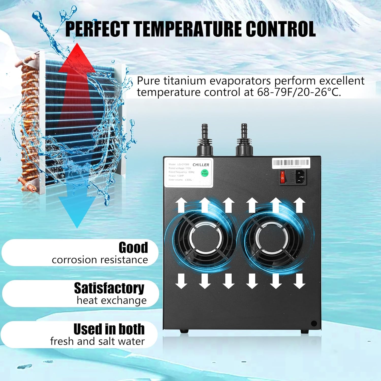 79-Gallon Aquarium Chiller,1/3 HP Chiller, Ultra-Quiet Energy-Saving Cooling System, Suitable for Saltwater and Freshwater Fish Tank - Ideal for Aquatic Plants Axolotl
