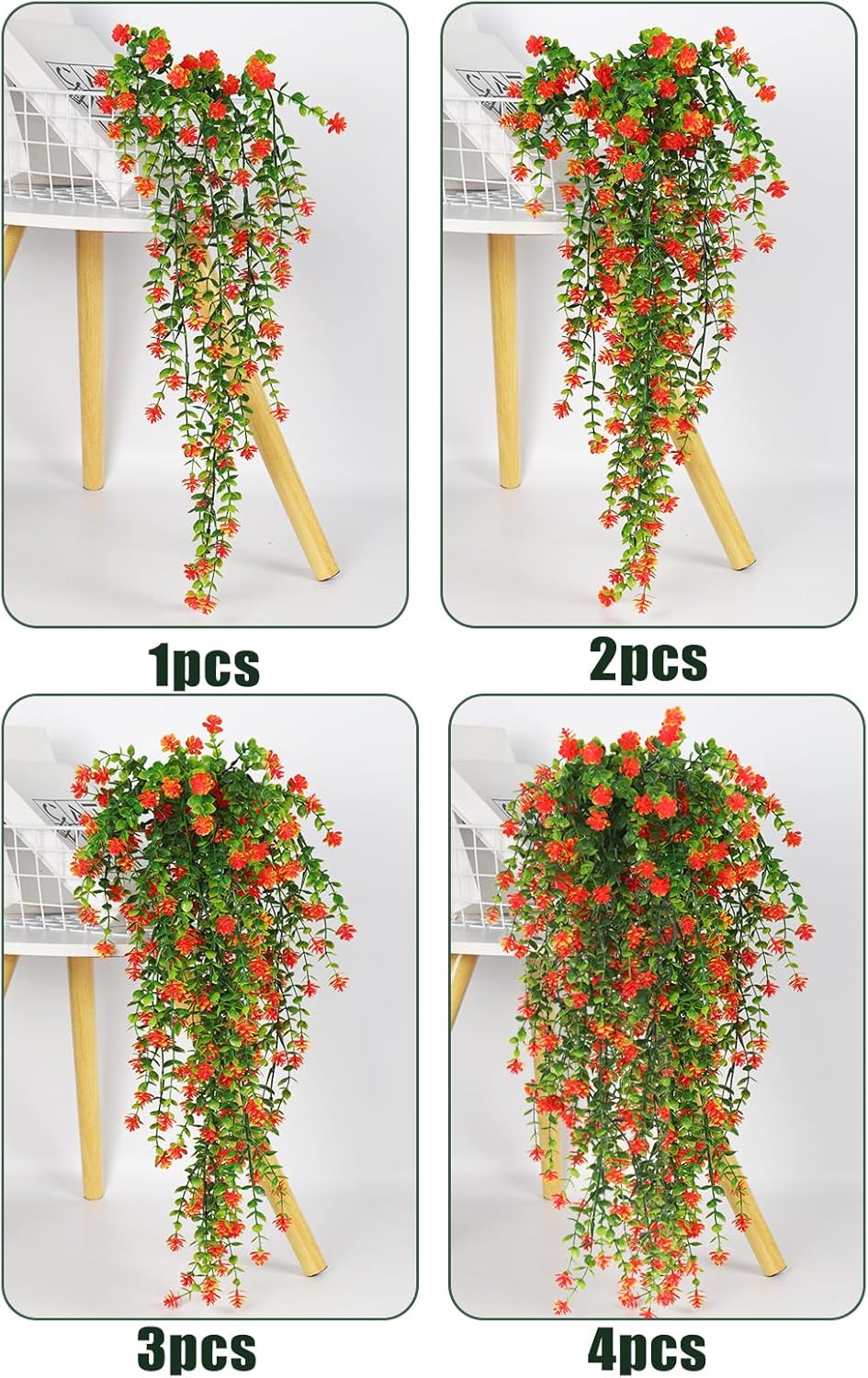 SJL Fall Artificial Hanging Plant Fall Faux Eucalyptus Leaf Fake Hanging Vines UV Resistant Fake Mums for Outdoors Faux Autumn Plants for Home Indoor Outdoor Thanksgiving Decor (Orange)