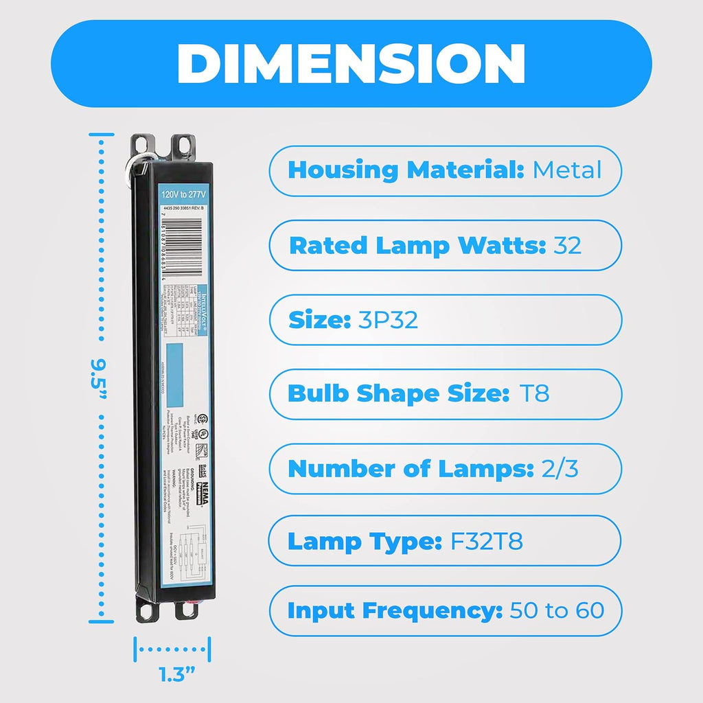 OHLECTRIC Replacement for ICN3P32-SC 1,2&3 Lamp - T8 Fluorescent Ballast, Electronic Ballast Replacement 120-277 Volt, Instant Start - Standard and Energy Efficient Ballasts - UL Approved
