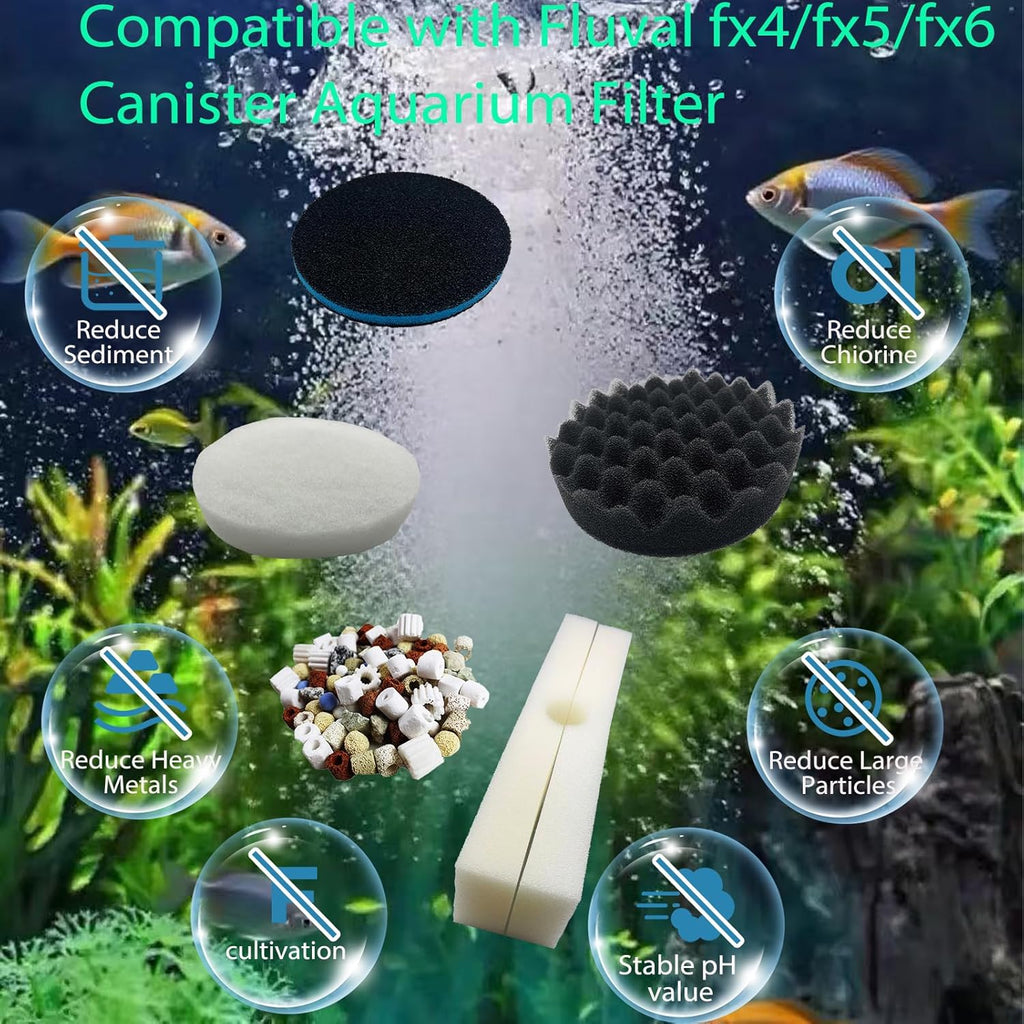 24 Piece Fx6 Canister Filter Media Kit Replacement Compatible with Fluval Fx4/Fx5/Fx6 Aquarium Filters Including Upgraded 3-in-1 Carbon Pad, Bio Foam, Carbon Sponge Filter, Ceramic Rings