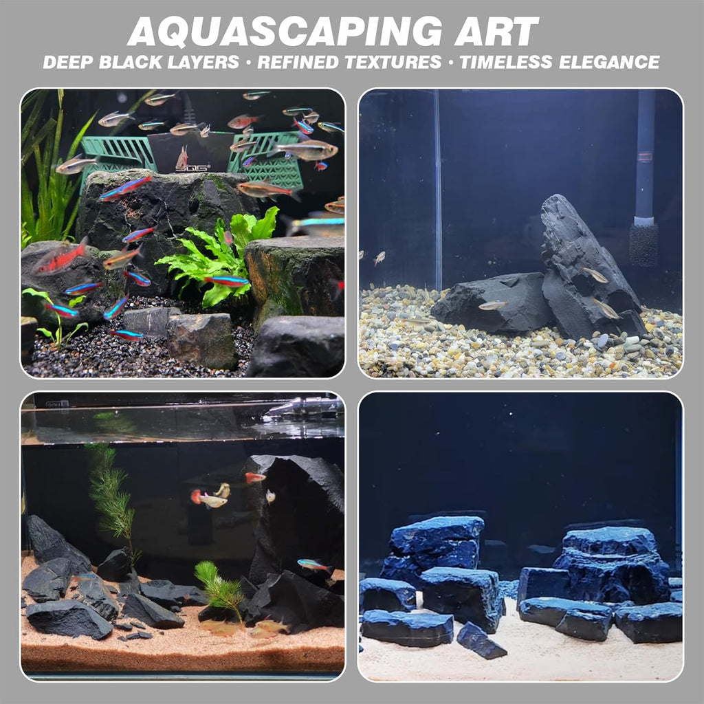 Unocho Fish Tanks Stone 20lb Natural Black Rocks for Aquariums Paludarium Decorative Aquascaping Stone for Reptile Terrariums Bonsai Gardens Indoor Outdoor(3"-9"-8pcs)