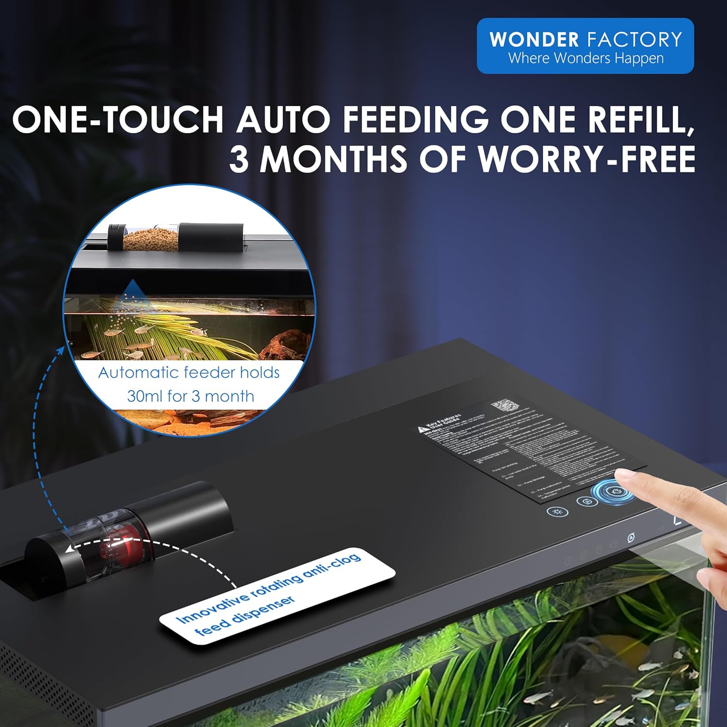 Smart Aquarium 5 Gallon Glass Fish Tank, Self Cleaning System Efficiency Filter 7 Color LED Lights Automatic Feeder Temperature Display Monitor HD UHA Glass Leak-Proof, Smart Control with Apps