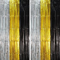2 Pack Black Gold Silver Foil Fringe Backdrop Curtains, Tinsel Streamers Party Decorations, Fringe Backdrop, Door Shimmer for New Years or Birthday Party
