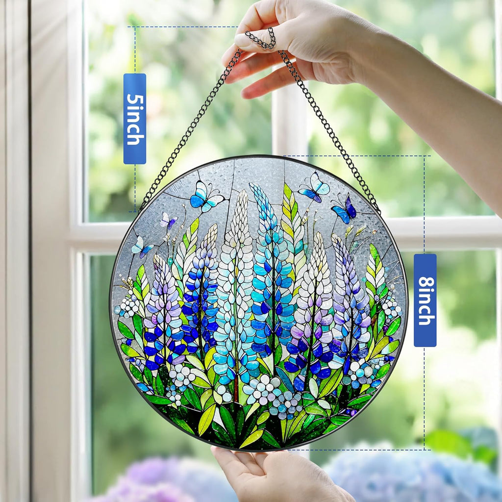 8-Inch Stained Glass Ornament, Stained Glass Window Hanging, Window Hanging Decor Suncatcher, Texas Bluebonnet Ornament | Christmas, Mother's Day, Birthday | Gifts for Mom, Garden Gifts for Friends