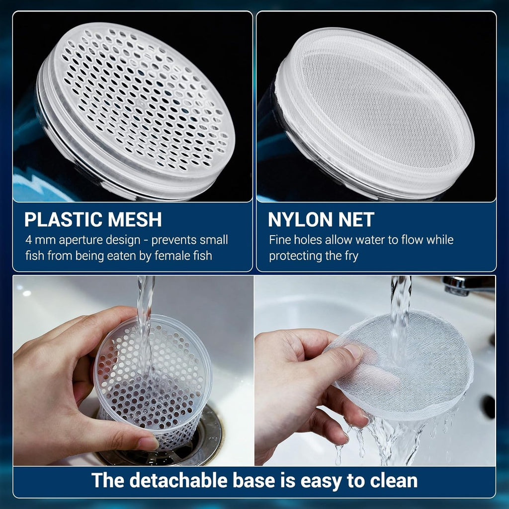 Breeder Box for Fish Tank, 2-Pack Large Baby Fish Tank, Floating & Mountable Mesh Isolation Nursery with Suction Cups for Guppy, Betta, Shrimp, Clownfish, Aggressive or Injured Fish (Blue)