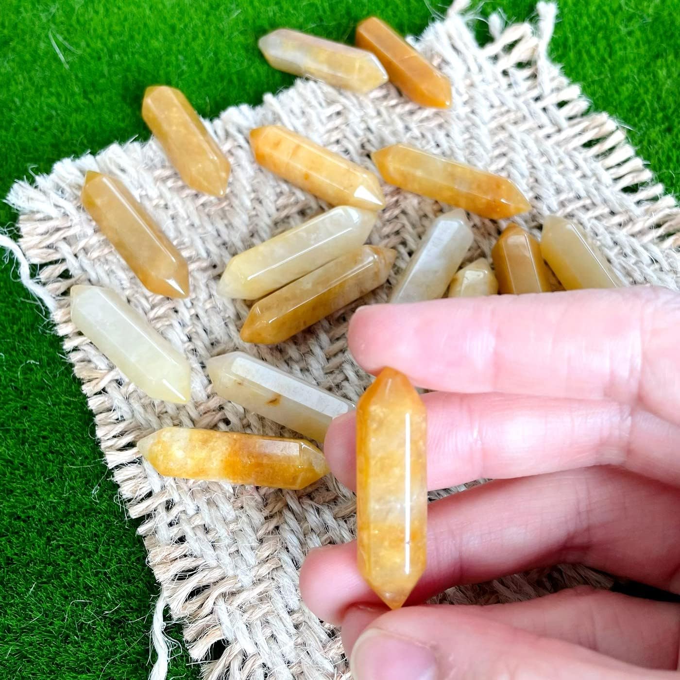 ZHIYUXI Yellow Aventurine Crystal Healing Crystals Stones and Crystals Crystals Points Bulk Gemstone Tumbled Polished Energy Reiki Wholesale Crystal Wands Decor Gifts 10 Pcs