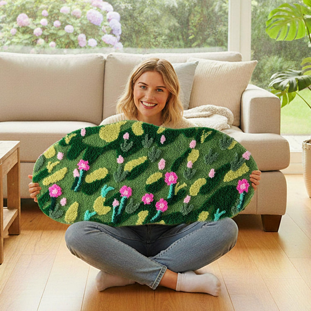 Green Floral Large Bathroom Rugs Bath Mat 3ft Non Slip Washable,3D Moss Rug Aesthetic Irregular Shaped Carpet for Bedroom,Tufted Rugs for Bedroom Dorm,Microfiber Grass Mat for Playroom Cute 40 X 20IN