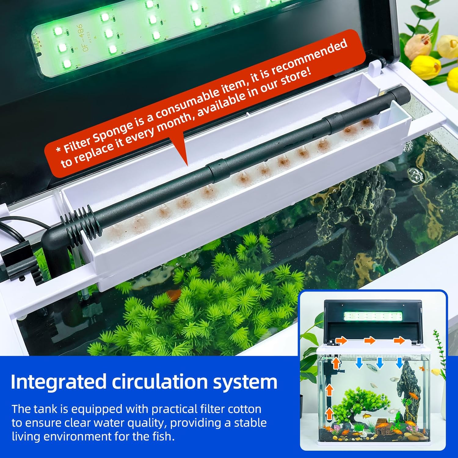 8 Gallon High-Transparency Fish Tanks, Betta and Goldfish Tanks with Filter, Light, Seven-Color LED, Integrated Oxygenation, Filtration, and Circulation, and Aquarium Starter Kits