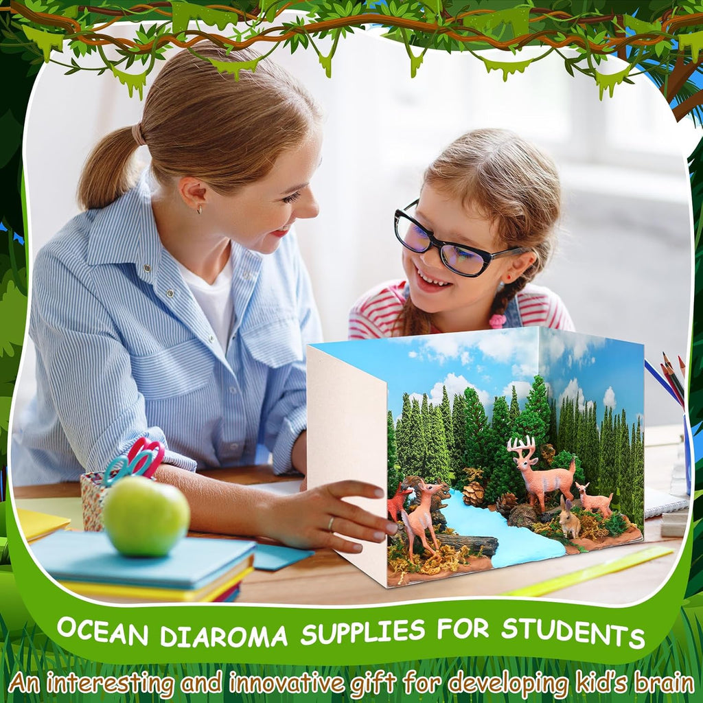 Forest Diorama Kit Project Supplies Include Woodland Animals Figures Deer Figures Artificial Model Tree Fake Rocks Moss with Gift Box for Gifts Birthday Christmas Party Favors