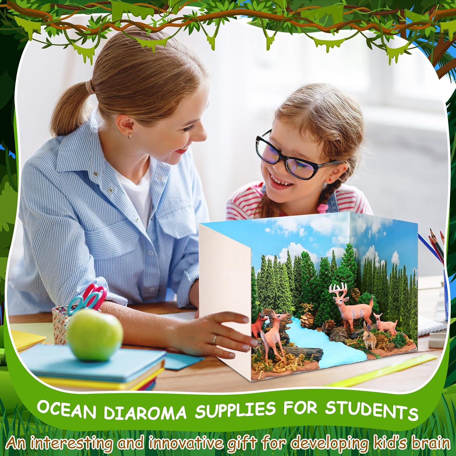Forest Diorama Kit Project Supplies Include Woodland Animals Figures Deer Figures Artificial Model Tree Fake Rocks Moss with Gift Box for Gifts Birthday Christmas Party Favors