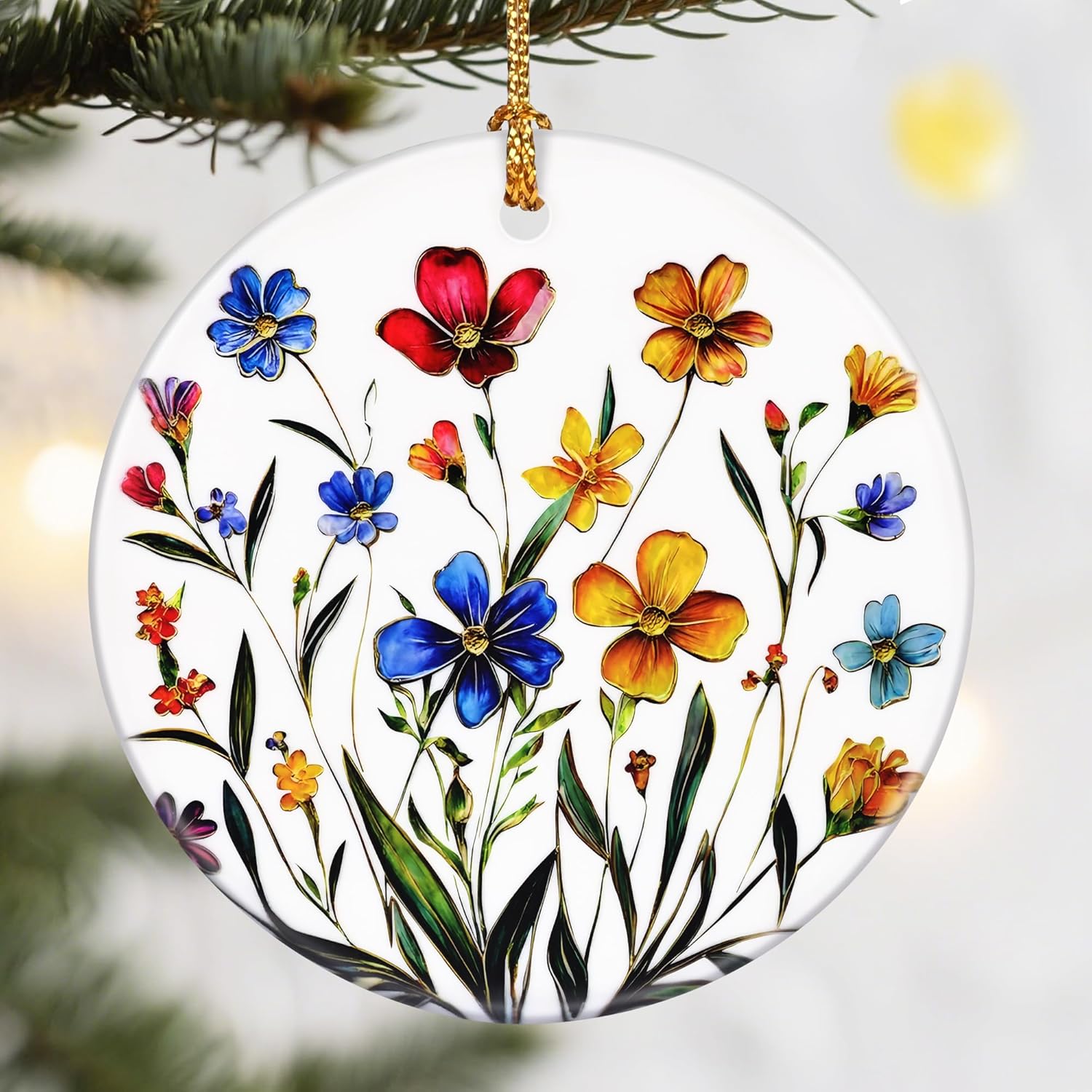 Christmas Ornaments, Dodosky 2.8in Ceramic Wildflower Ornament, Xmas Decor, Christmas Tree Ornaments, Xmas Decorations for Tree, Holiday Ornament, Flower Themed Gifts, Gifts for Women, Plant Lovers