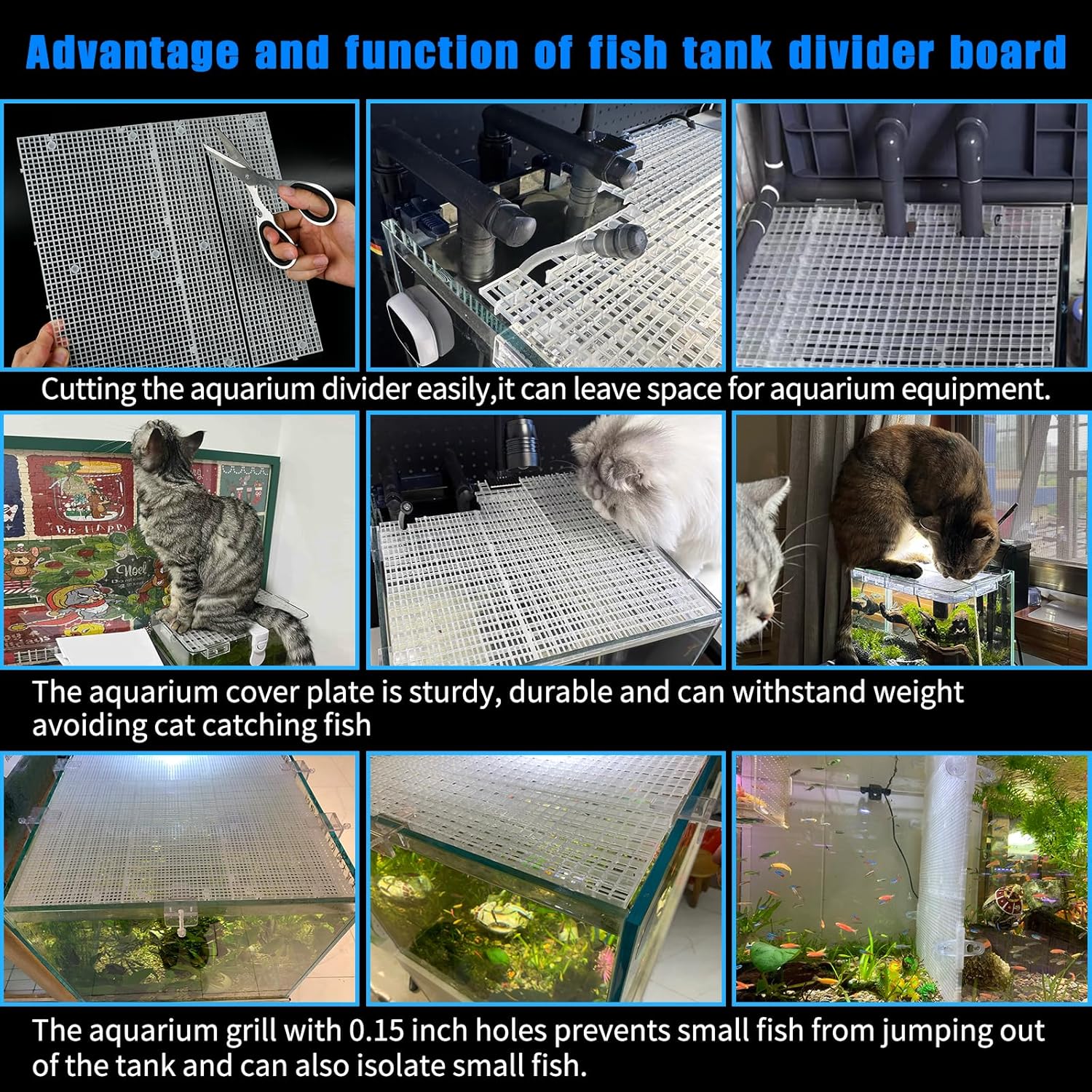 Plastic Egg Crate Grip Panel Fish Tank Divider Aquarium Divider Filter Bottom Fish Tank Isolation Board Egg Crate Tray (White, 12pcs 11.8X5.9 Inch with 0.15 Inch Hole)