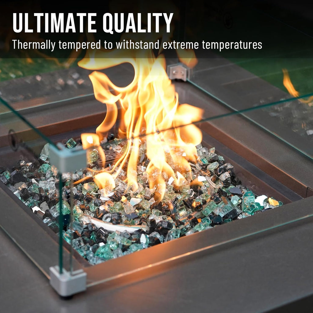 Skyflame 10-Pound Blended Fire Glass for Fire Pit Fireplace Landscaping - 1/2 Inch Reflective Tempered Fireglass Onyx Black, Platinum, Light Green