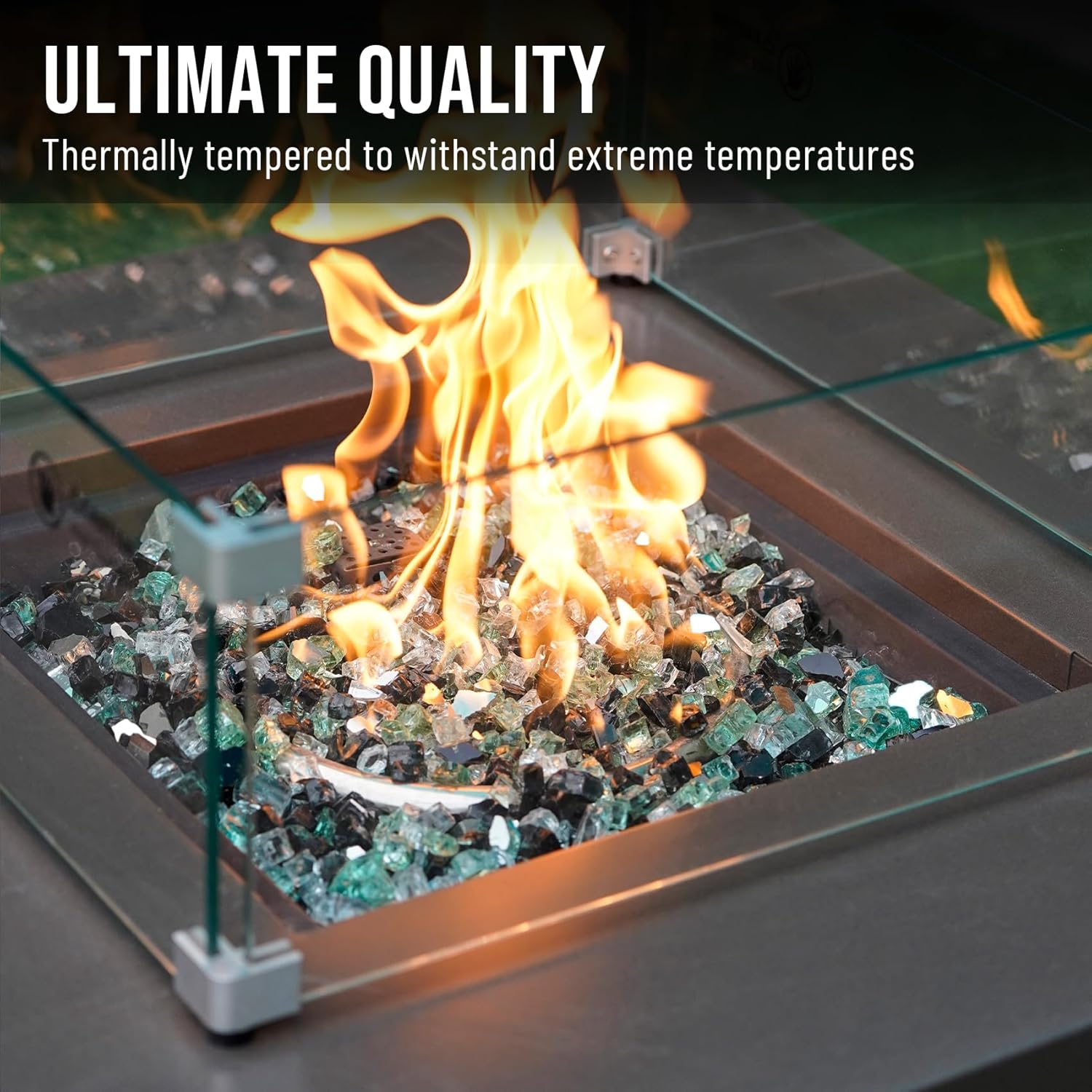 Skyflame 10-Pound Blended Fire Glass for Fire Pit Fireplace Landscaping - 1/2 Inch Reflective Tempered Fireglass Onyx Black, Platinum, Light Green