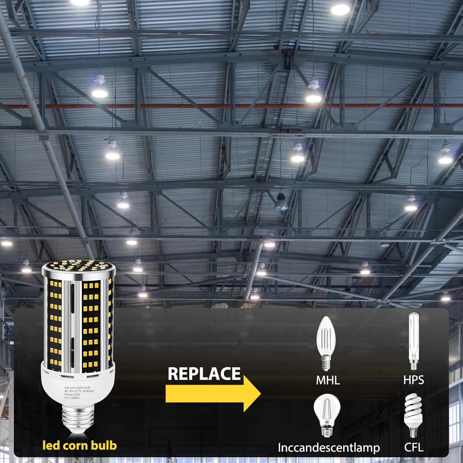 35W 6 pack LED Corn Light Bulb 3000K,(300W Equivalent ) Commercial Grade warm white E26/E39 5000LM Medium Mogul Base LED Lamp,Large Area Lights For Outdoor Indoor Garage Warehouse Factory Bay Light
