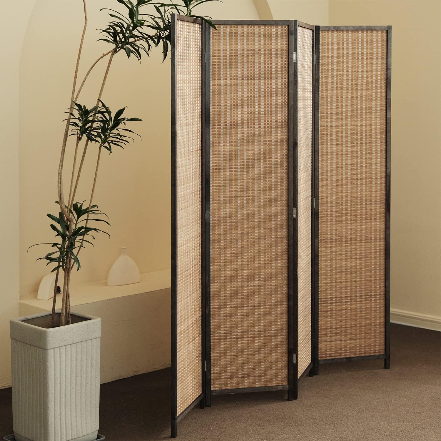 4 Panel Room Divider and Folding Screen Room Divider,Bamboo Room Divider Screen for Room Separation,67" H x 61.4" W