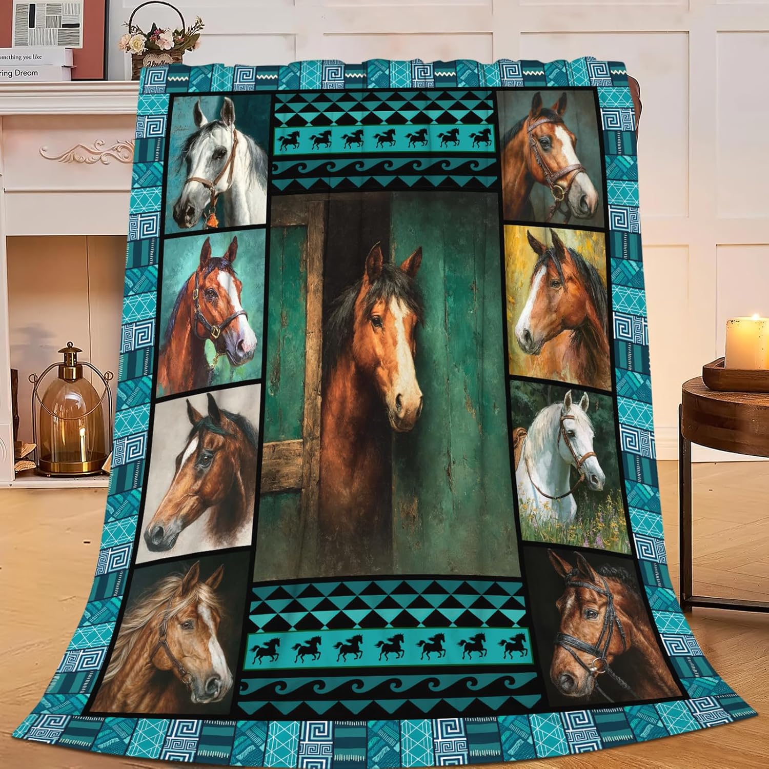 Horse Throw Blanket Horse Stuff Gifts for Kids Girls Boys Adults Women Men Soft Cozy Warm Plush Fluffy Fuzzy Fleece Blanket Decor 50''X60''