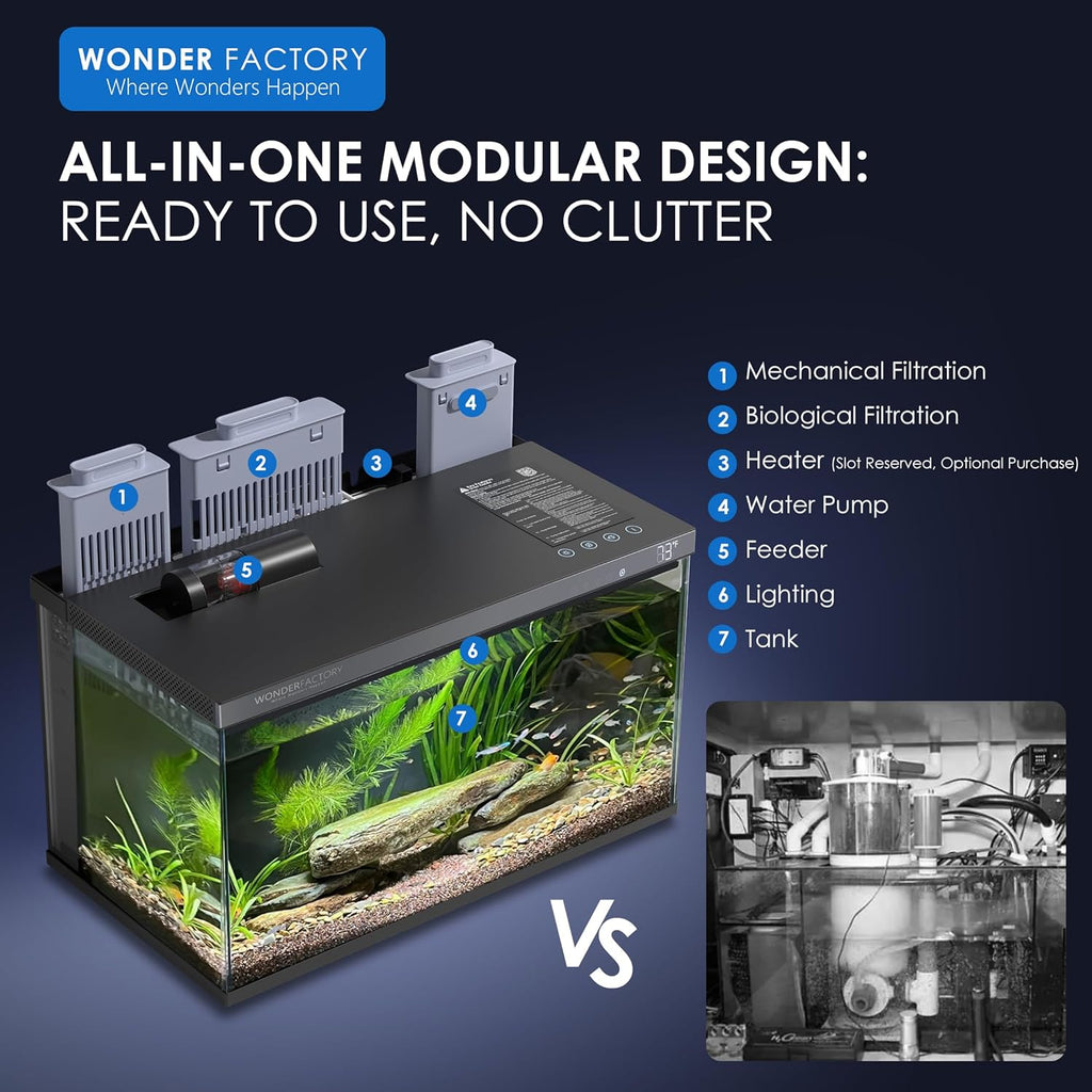 Smart Aquarium 5 Gallon Glass Fish Tank, Self Cleaning System Efficiency Filter 7 Color LED Lights Automatic Feeder Temperature Display Monitor HD UHA Glass Leak-Proof, Smart Control with Apps
