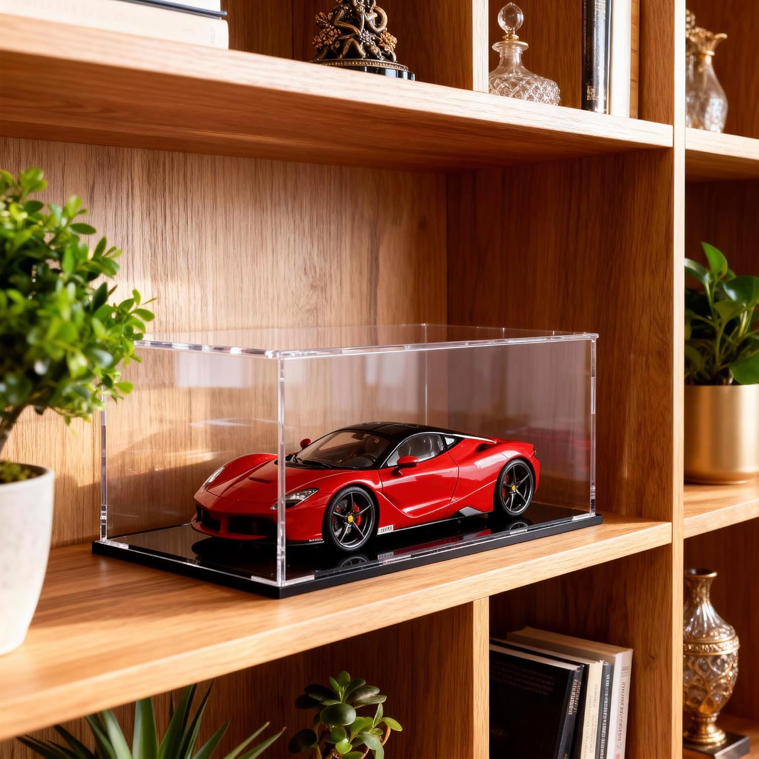 Acrylic Display Case with Lid, Rectangle Clean Acrylic Box with Matte Black Stand for 1:18 Diecast Model Cars (13x6.7x6.3 inch)