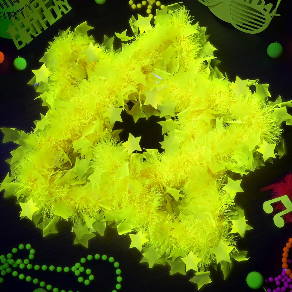 Mega-L Glow in The Dark Party Supplies, 26ft Fluorescent Yellow Star Neon Garland Decorations Cute Hanging Ceiling Decorations for Birthday Party Home Wall Decor