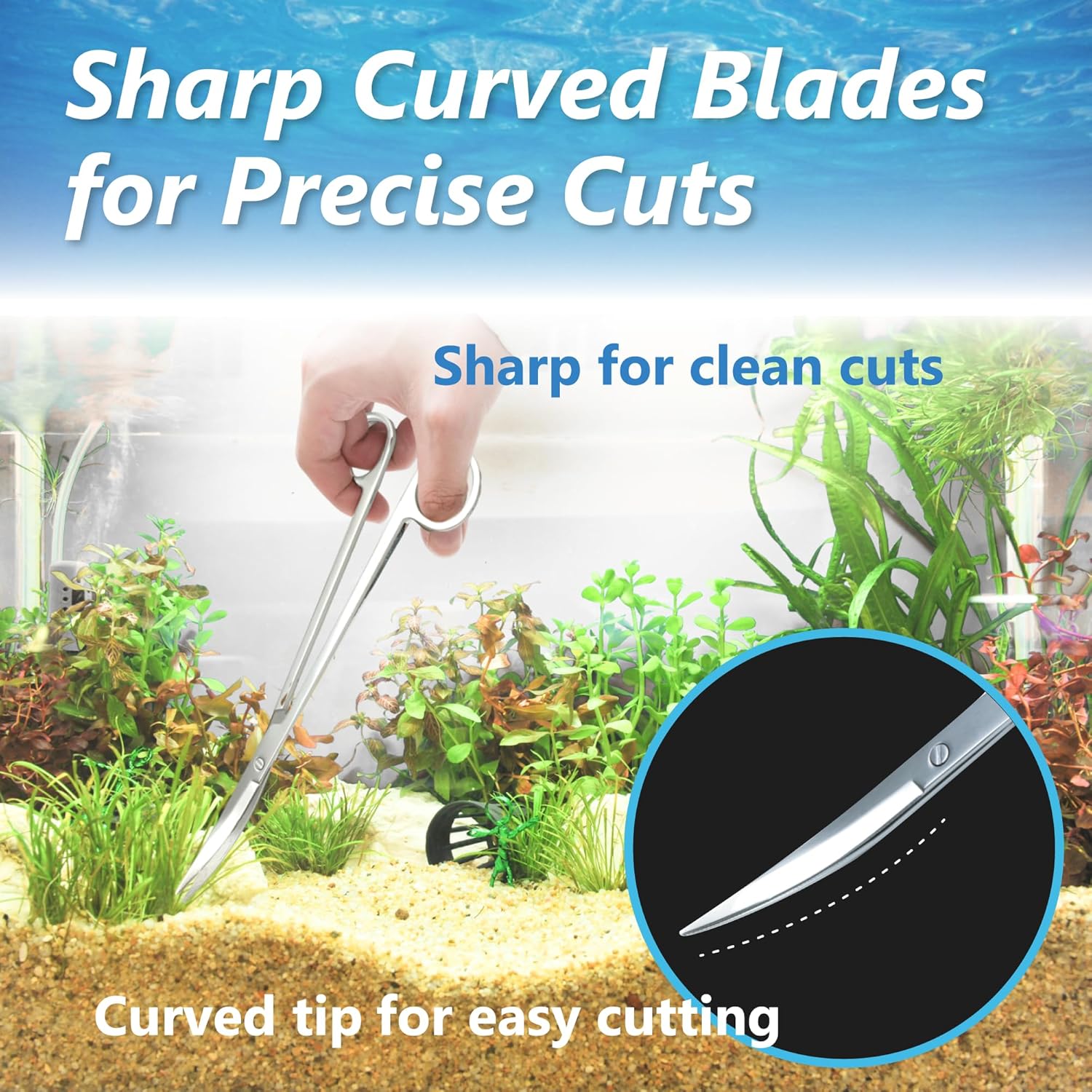 3-Piece Aquascaping Tools Set – 25cm / 9.8in Straight & Curved Long Tweezers, Scissors, Fine Tip 1mm – Aquarium Plant Care, Terrarium Tools