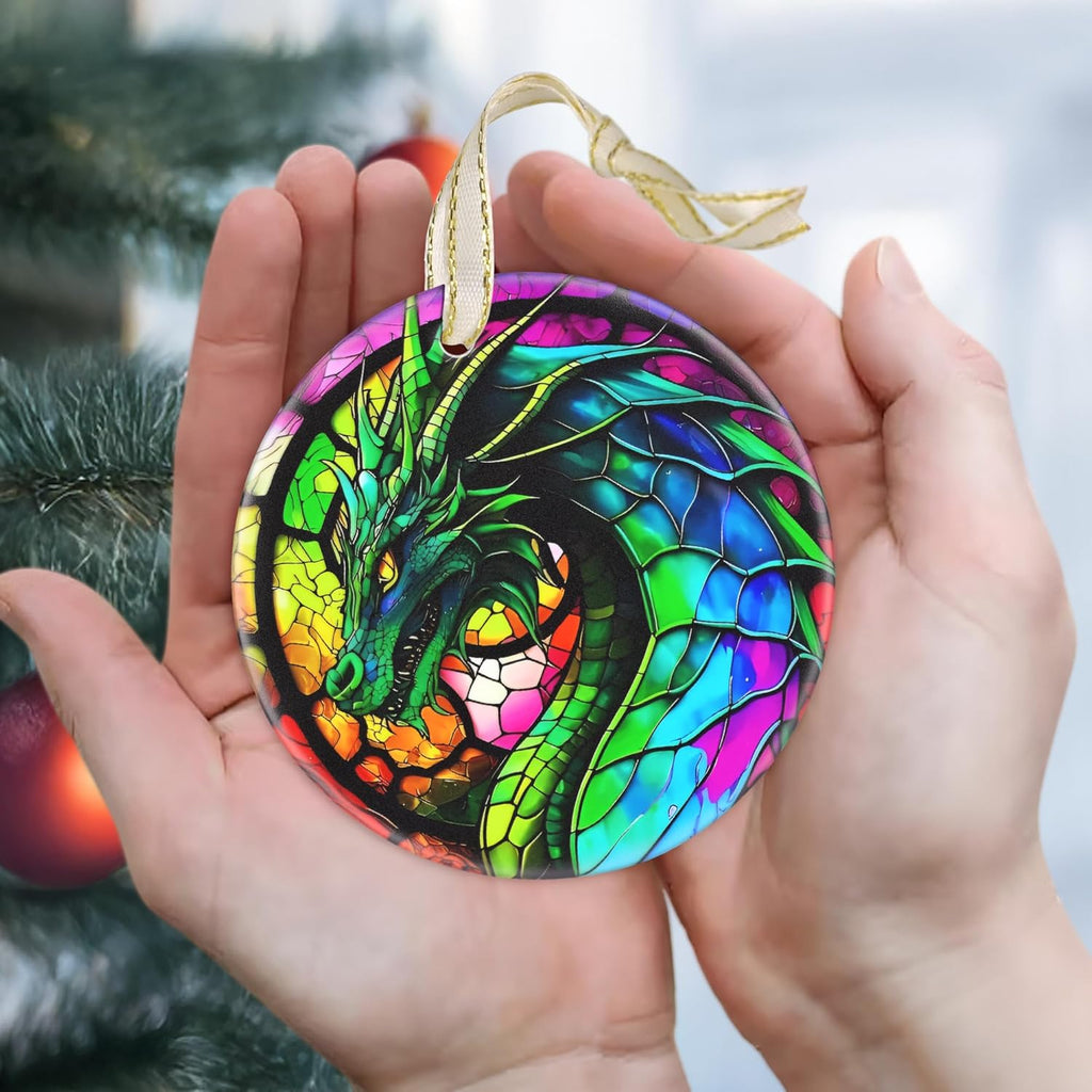 Dragon 2025 Ceramic Christmas Ornaments - Christmas Tree Ornament, Round, Holiday Tree Decor, Gift Idea for Men