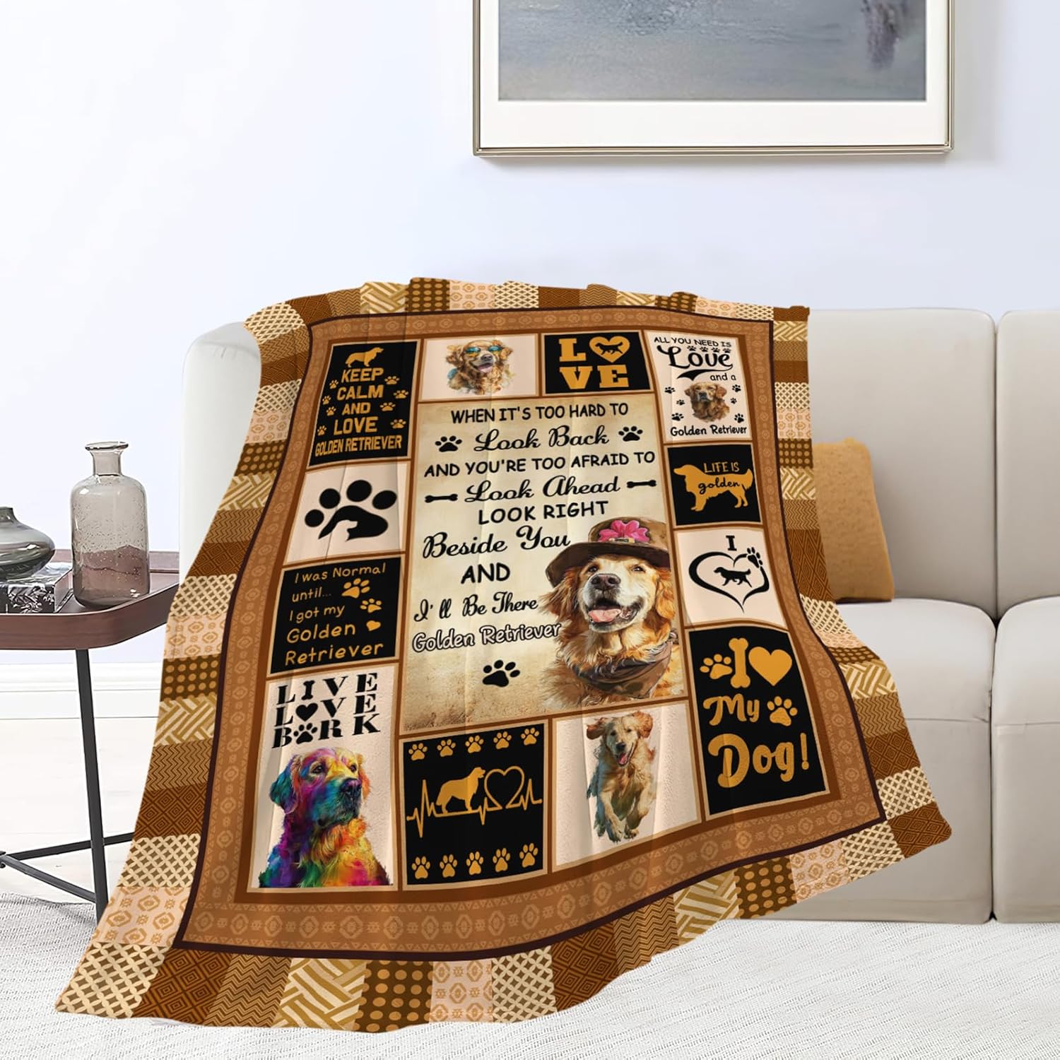 Golden Retriever Throw Blanket Golden Retriever Puppy Stuff Gifts for Dog Lover Kids Girls Boys Adults Women Men Soft Cozy Warm Plush Fluffy Fuzzy Fleece Blanket Decor 40''X50''