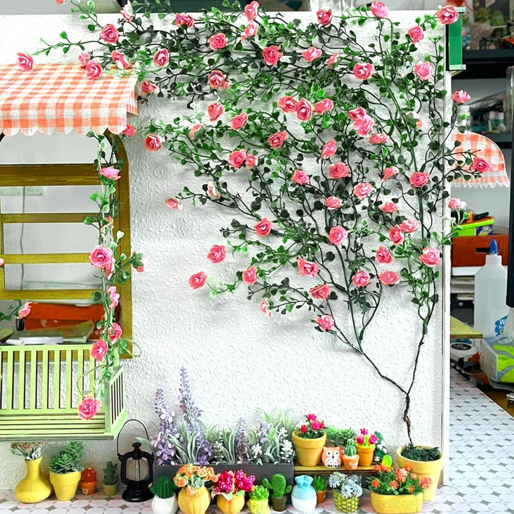 Warmtree Realistic Miniature Artificial Rose Vines - Cute Flower Decorations for DIY Mini Model Railway, Fairy Garden, Architecture, Diorama Scenery Landscape Layout (Flesh Pink)
