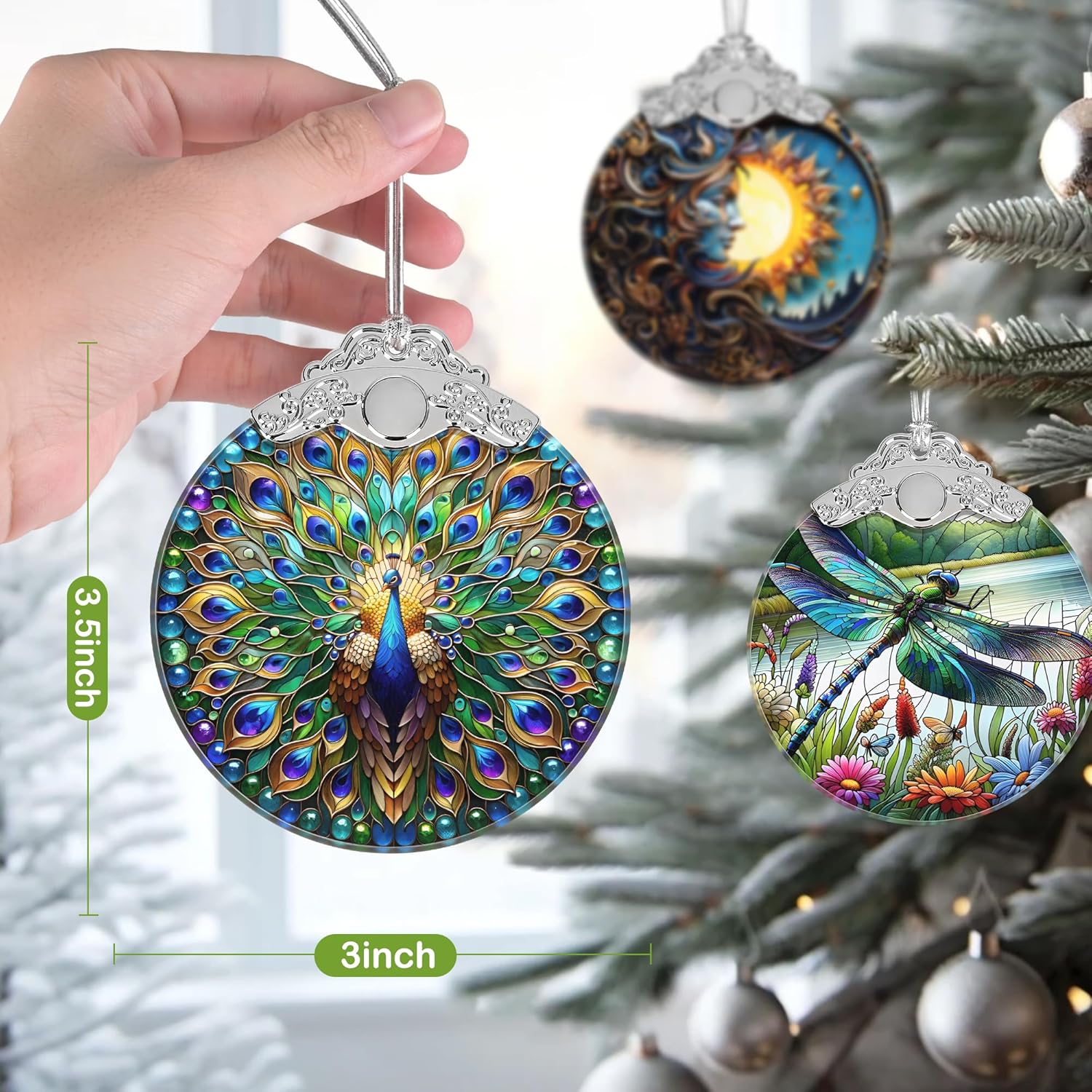 Christmas Ornament, 2025 Ornaments for Christmas Tree, Stained Glass Hanging Ornament, Holiday Ornaments, Unique Gift Idea - Peacock