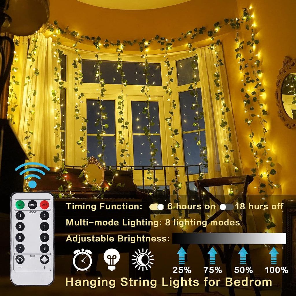Led Ivy Vine Lights 12 Pack 9.4 FT * 6.2 FT Artificial Ivy with 240 Curtain Lights 8 Modes Room Vines for Bedroom Wall Weddings Party Christmas Garden Festival Decor